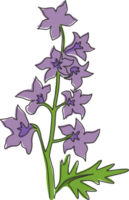 Un dibujo de línea continua Beauty Fresh Larkspur para decoración del hogar, arte de pared, impresión de póster. Delphinium flor perenne decorativa para tarjeta de invitación de boda. Ilustración de vector de diseño de dibujo de una sola línea png