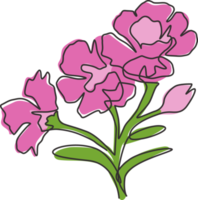 een doorlopende lijntekening schoonheid verse dianthus voor thuis kunst aan de muur decor poster print. decoratief zoete william bloem concept voor uitnodigingskaart. moderne enkele lijn tekenen ontwerp vectorillustratie png