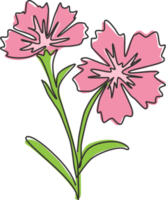 Dessin d'une seule ligne de beauté dianthus frais pour l'impression d'affiches d'art de décoration murale à la maison. concept de fleur d'oeillet décoratif pour l'icône de parc verdoyant. ligne continue moderne dessiner illustration vectorielle de conception png