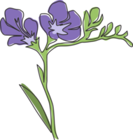 dessin au trait continu unique de la beauté freesia frais pour l'impression d'affiches d'art de décoration murale à la maison. concept de fleur herbacée décorative pour cadre de carte florale. Une ligne moderne dessiner illustration vectorielle de conception png