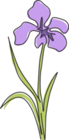 Dessin au trait continu simple beauté plantes vivaces fraîches pour l'impression d'affiches de décoration murale d'art à la maison. fleur d'iris décorative pour l'ornement de carte de voeux. Une ligne moderne dessiner illustration vectorielle de conception png