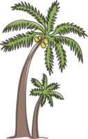 dessin d'une seule ligne de cocotier. cocos nucifera décoratif, concept de famille de palmiers de plage pour saluer la carte postale d'été bonjour. ligne continue moderne dessiner illustration graphique vectorielle de conception png