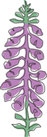 enda en rad ritning skönhet färsk fingerborgshandske för trädgård logotyp. dekorativt digitalis purpurea blomkoncept för hemväggsdekoration affischkonsttryck. modern kontinuerlig linje rita design vektorillustration png