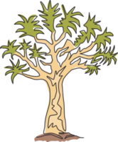 Single continuous line drawing of quiver tree forest. Decorative aloidendron dichotomum tree for national park. Tourist and travel vacation concept. Modern one line draw design vector illustration png