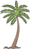 en kontinuerlig linjeteckning av cocos nucifera. dekorativt kokospalmkoncept för plantageföretagets logotyp och hemkonstväggdekoraffischtryck. trendiga en rad rita design vektorillustration png