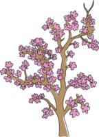 enkele doorlopende lijntekening schoonheid japan sakura boom. decoratieve kersenbloesem plant voor home decor poster art print. reizen en rondleidingen. moderne één lijn tekenen ontwerp grafische vectorillustratie png