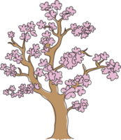 eine durchgehende Strichzeichnung des Schönheitskirschblütenbaums für den Posterdruck der Wohnkunst-Wanddekoration. dekorative Sakura-Pflanze für das Logo des Nationalparks. Reisetour. Einzeilige Zeichnungsdesign-Vektorillustration png