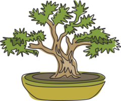 einzelne durchgehende Linienzeichnung von Schönheit und altem exotischem Bonsai-Baum für Wohnkultur-Wandkunst-Plakatdruck. dekorative Bonsai-Pflanze für das Logo des Pflanzenladens. moderne eine linie zeichnen design-vektorillustration png