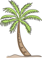 dibujo de línea continua única coco nucifera. concepto decorativo de palmera de coco para decoración de pared, póster, impresión, arte y campaña de turismo, vacaciones, viajes. Ilustración de vector de diseño de dibujo de una línea moderna png