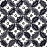 Seamless geometric pattern with ellipses, silver chains, ball beads. Classic background. Vector illustration