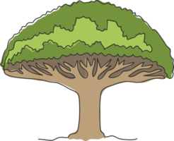 singolo disegno a tratteggio della bellezza e dell'esotico albero del drago di socotra. albero decorativo a forma di ombrello per cartoline di auguri. turismo e viaggi. illustrazione vettoriale di disegno di disegno di linea continua moderna png