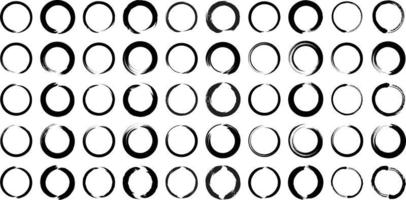 Grunge Circle Thin line black abstract shape 50 Set vector