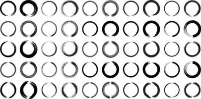 Grunge Circle Thin line black abstract shape 50 Set vector