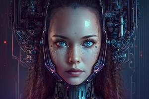 Artificial intelligence a humanoid cyber girl with Technology smart robot Ai. Generate Ai photo