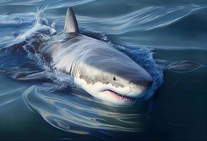 Large white shark swimming in the ocean, photorealist painting. Generate Ai photo