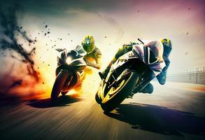 Extreme athlete Sport Motorcycles Raceing on race track.Generate Ai photo