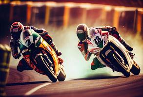 Extreme athlete Sport Motorcycles Raceing on race track.Generate Ai photo