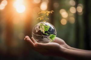 verdeado para un sostenible futuro reduciendo co2 emisiones mediante renovable energía para un mas saludable ecología y un enfriador planeta en tierra día foto