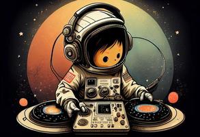 Cute love spaceman djing, illustration. Generate Ai photo
