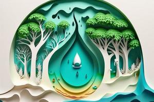 papel Arte , ecología y mundo agua día , ahorro agua y mundo ambiente día, ambiental proteccion y salvar tierra agua. generar ai foto