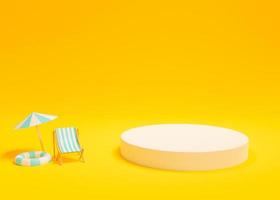 3D rendering scene with podium and abstract background. sumner background. podium for cosmetic product presentation. photo
