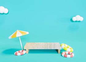 3D rendering scene with podium and abstract background. sumner background. podium for cosmetic product presentation. photo