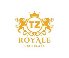 Golden Letter TZ template logo Luxury gold letter with crown. Monogram alphabet . Beautiful royal initials letter. vector