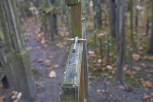 wooden Christian orthodox crosses on Mount Garbarka in Poland in autumn photo