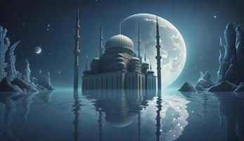 3d illustration of amazing architecture design of muslim mosque ramadan concept, illustration of amazing architecture design of muslim mosque ramadan concept, Generate Ai photo