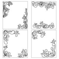 A set of postcards with outline doodle motifs in the form of curl corners vector