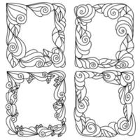 Set of ornate frames with curls and leaves, contour rectangular borders for postcards or decor vector