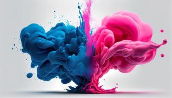 Blue and pink colorful paints that blend together on white background. Generate Ai. photo