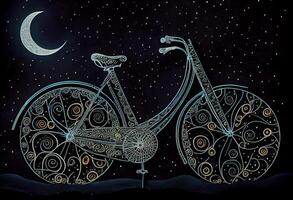 Bicycle creative image made with starry night to form the bicycle shape . Generate Ai photo