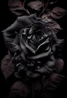 foto negro Rosa flor cerca arriba oscuro rosas antecedentes. generar ai