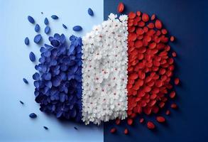 French flag made with flowers. Generate Ai photo