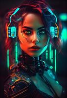 Photo cyberpunk woman portrait futuristic neon style. Generate Ai