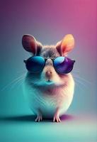 Creative animal composition. Mouse wearing shades sunglass eyeglass isolated. Pastel gradient background. With text copy space. Generate Ai photo