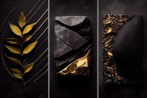 negro y oro natural Roca texturas composición. generar ai. foto