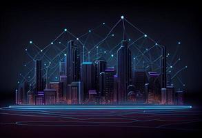 Smart city and abstract line and dot connect with gradient line design , big data connection technology concept. 3d render . Generate Ai photo