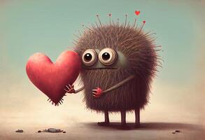 Cute love monster with heart, illustrations. Generate Ai photo