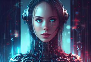Artificial intelligence a humanoid cyber girl with Technology smart robot Ai. Generate Ai photo