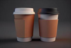 3d two paper coffee cups isolated , take away coffee cups. Generate Ai photo
