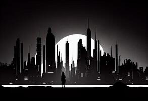 Modern Megapolis city future , City silhouette skyline. Generate Ai photo