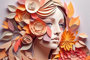 Paper art , Abstract Woman with flowers composition. Generate Ai photo