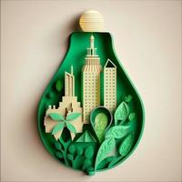 Paper art , renewable energy with green energy as wind turbines , Renewable energy by Carbon neutral energy , Energy consumption and CO2, Reduce CO2 emission concept. Generate Ai photo