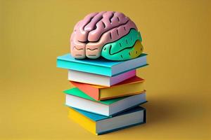 Human brain with books, self care and mental health concept, positive attitude, creative mind. Generate Ai photo