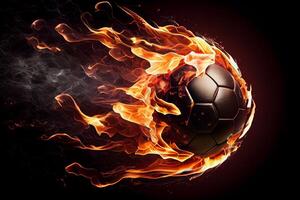 Football on fire flying, on bright background. Generate Ai photo