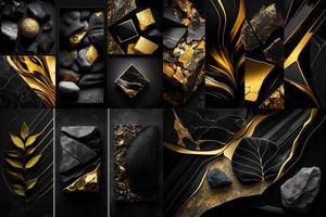 Black and Gold natural stone textures composition. Generate Ai. photo
