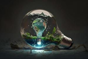 Ecology and world water day , Light bulb idia with environmental protection and save earth water. Generate Ai photo