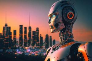 inteligente ciudad con robot sistema artificial inteligencia. generar ai foto